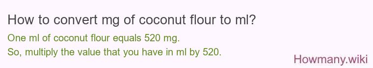 How to convert mg of coconut flour to ml?
