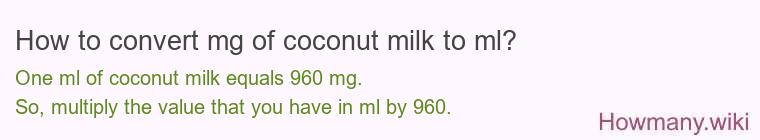How to convert mg of coconut milk to ml? How to convert mg of coconut milk to ml?