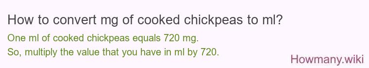 How to convert mg of cooked chickpeas to ml?