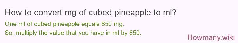 How to convert mg of cubed pineapple to ml? How to convert mg of cubed pineapple to ml?