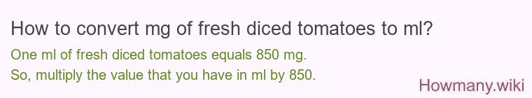 How to convert mg of fresh diced tomatoes to ml?