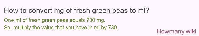 How to convert mg of fresh green peas to ml?