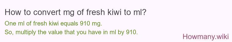 How to convert mg of fresh kiwi to ml?