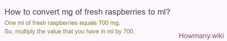 How to convert mg of fresh raspberries to ml? How to convert mg of fresh raspberries to ml?