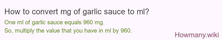 How to convert mg of garlic sauce to ml?