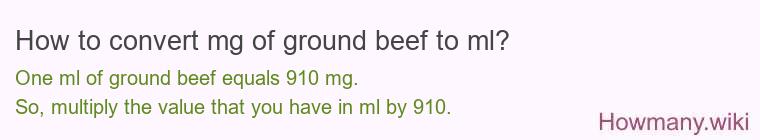 How to convert mg of ground beef to ml? How to convert mg of ground beef to ml?