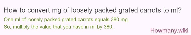 How to convert mg of loosely packed grated carrots to ml?