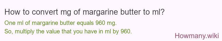 How to convert mg of margarine butter to ml?