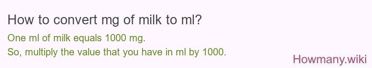 How to convert mg of milk to ml? How to convert mg of milk to ml?