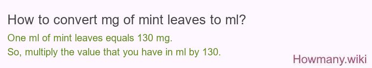 How to convert mg of mint leaves to ml? How to convert mg of mint leaves to ml?