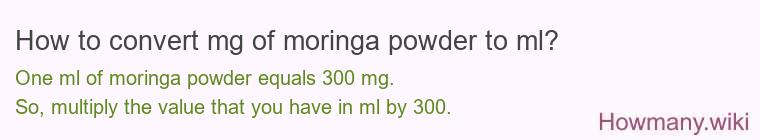 How to convert mg of moringa powder to ml?