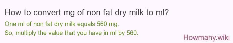 How to convert mg of non fat dry milk to ml?