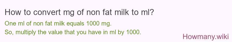 How to convert mg of non fat milk to ml? How to convert mg of non fat milk to ml?