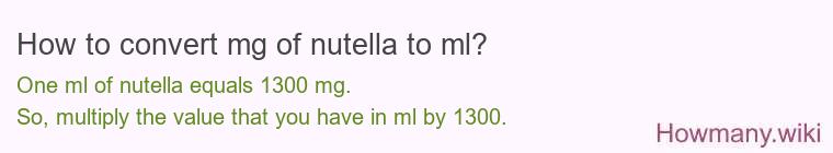 How to convert mg of nutella to ml?