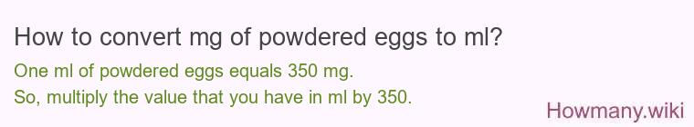 How to convert mg of powdered eggs to ml? How to convert mg of powdered eggs to ml?