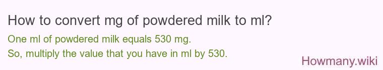 How to convert mg of powdered milk to ml? How to convert mg of powdered milk to ml?