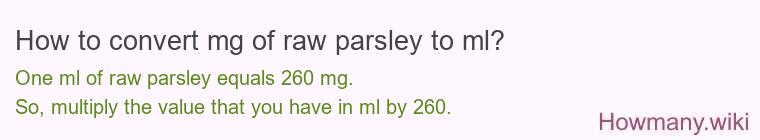 How to convert mg of raw parsley to ml? How to convert mg of raw parsley to ml?
