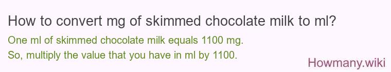 How to convert mg of skimmed chocolate milk to ml? How to convert mg of skimmed chocolate milk to ml?