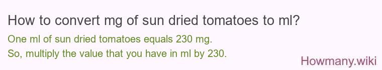 How to convert mg of sun dried tomatoes to ml?
