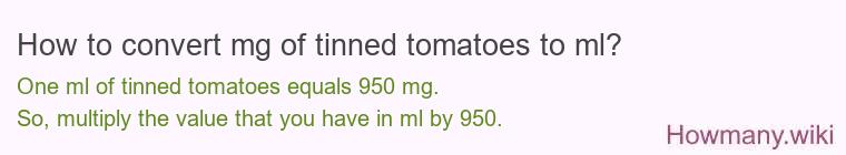 How to convert mg of tinned tomatoes to ml? How to convert mg of tinned tomatoes to ml?