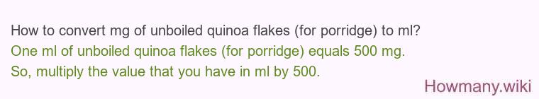 How to convert mg of unboiled quinoa flakes (for porridge) to ml?