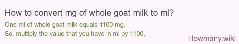 How to convert mg of whole goat milk to ml?