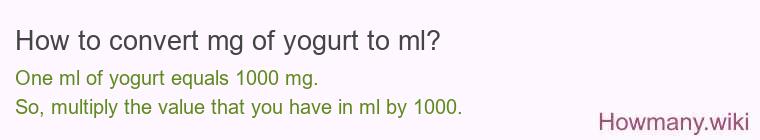 How to convert mg of yogurt to ml? How to convert mg of yogurt to ml?