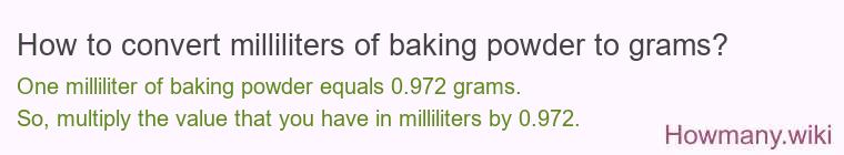 How to convert milliliters of baking powder to grams? How to convert milliliters of baking powder to grams?