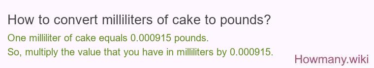 How to convert milliliters of cake to pounds? How to convert milliliters of cake to pounds?