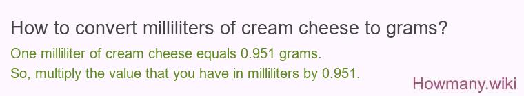 How to convert milliliters of cream cheese to grams?