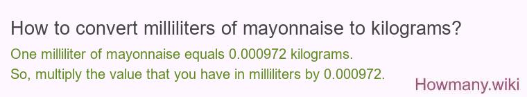 How to convert milliliters of mayonnaise to kilograms?