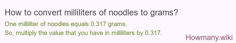 How to convert milliliters of noodles to grams? How to convert milliliters of noodles to grams?