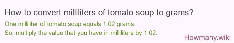How to convert milliliters of tomato soup to grams? How to convert milliliters of tomato soup to grams?