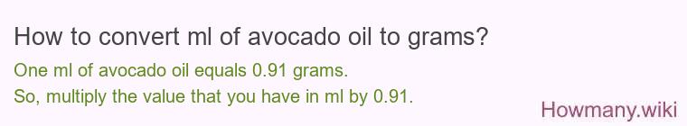 How to convert ml of avocado oil to grams?