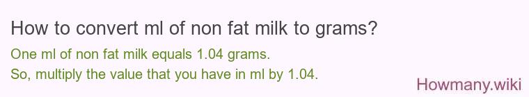 How to convert ml of non fat milk to grams? How to convert ml of non fat milk to grams?