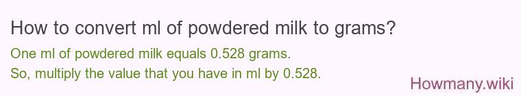How to convert ml of powdered milk to grams? How to convert ml of powdered milk to grams?