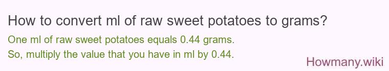 How to convert ml of raw sweet potatoes to grams?