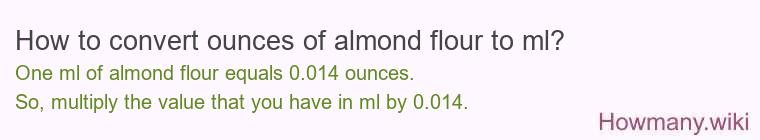 How to convert ounces of almond flour to ml? How to convert ounces of almond flour to ml?