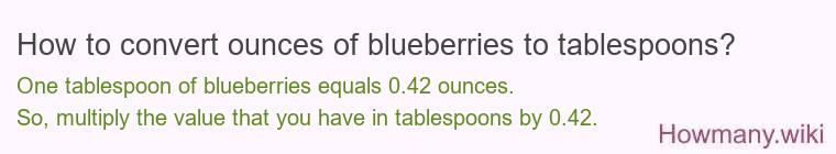 How to convert ounces of blueberries to tablespoons? How to convert ounces of blueberries to tablespoons?