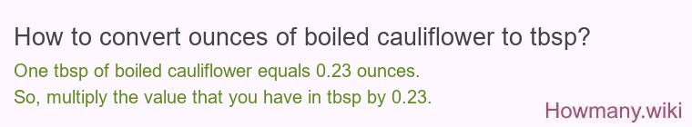 How to convert ounces of boiled cauliflower to tbsp? How to convert ounces of boiled cauliflower to tbsp?