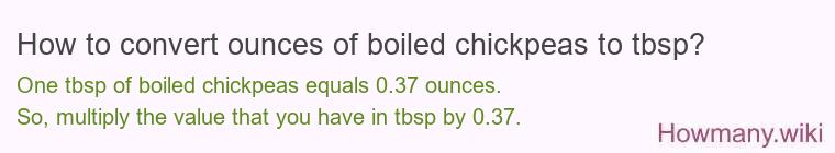 How to convert ounces of boiled chickpeas to tbsp? How to convert ounces of boiled chickpeas to tbsp?