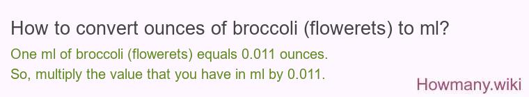 How to convert ounces of broccoli (flowerets) to ml?