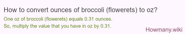 How to convert ounces of broccoli (flowerets) to oz?