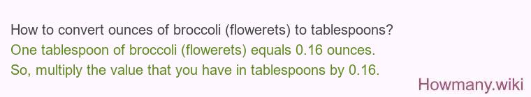 How to convert ounces of broccoli (flowerets) to tablespoons?