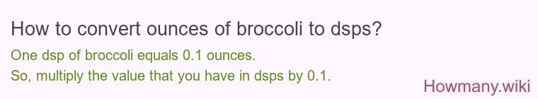 How to convert ounces of broccoli to dsps? How to convert ounces of broccoli to dsps?