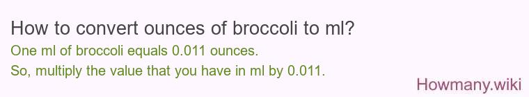 How to convert ounces of broccoli to ml? How to convert ounces of broccoli to ml?