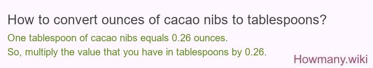 How to convert ounces of cacao nibs to tablespoons? How to convert ounces of cacao nibs to tablespoons?