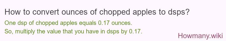 How to convert ounces of chopped apples to dsps? How to convert ounces of chopped apples to dsps?