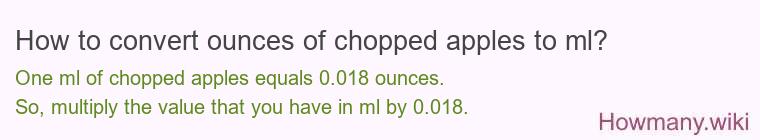 How to convert ounces of chopped apples to ml? How to convert ounces of chopped apples to ml?
