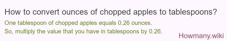 How to convert ounces of chopped apples to tablespoons? How to convert ounces of chopped apples to tablespoons?